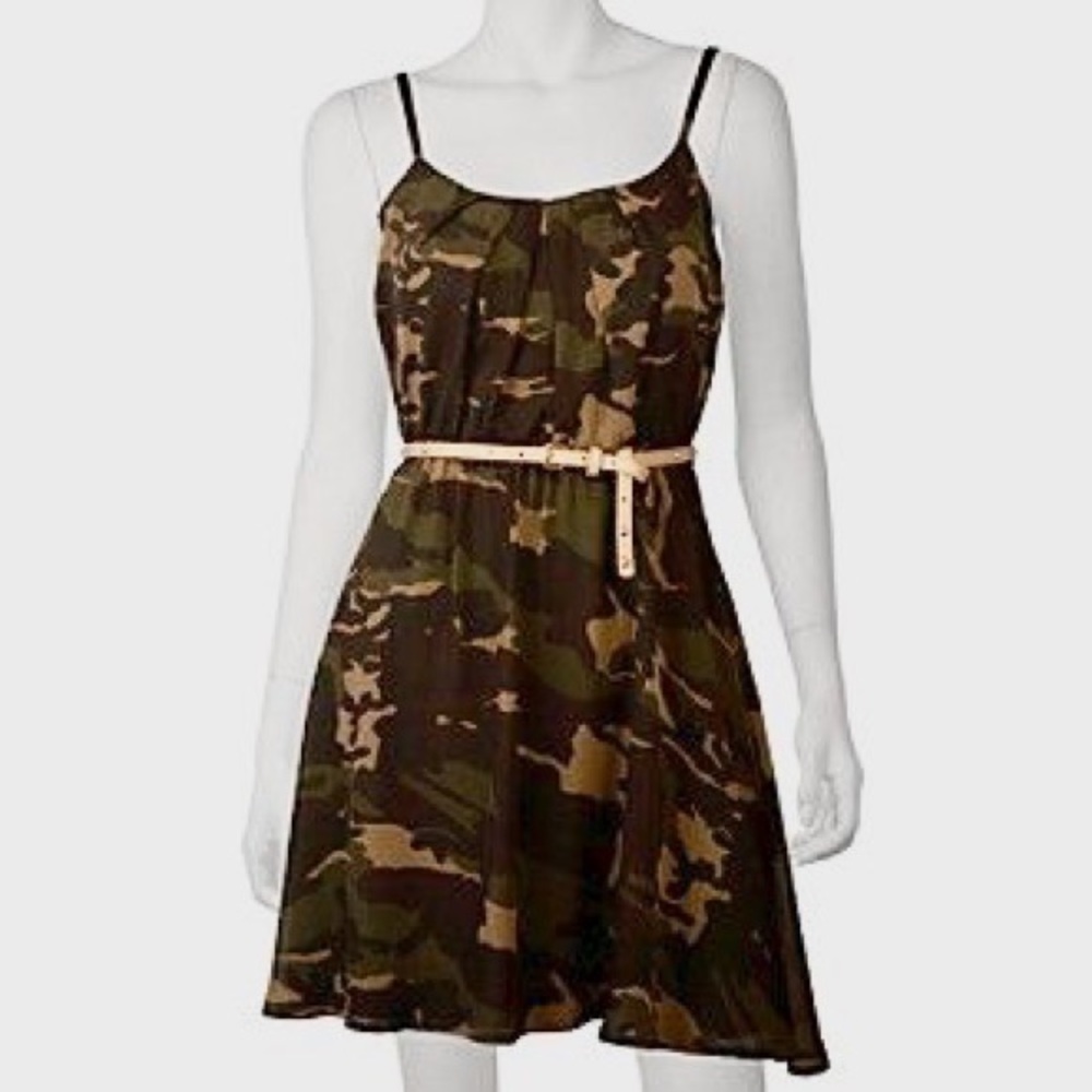 A. Byer Camouflage Camo Pleat Adjustable Spaghetti Straps Dress Size Medium